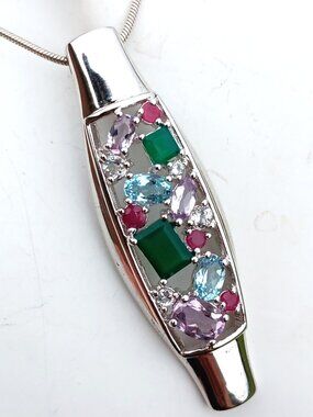 RUBY EMERALD AMETHYEST TOPAZ STERLING NECKLACE